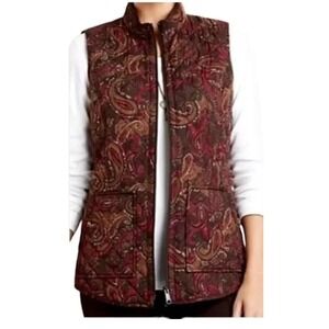 J.Jill Heritage Quilted Fall Paisley‎ Light Weight Vest 2-way Zip Size L